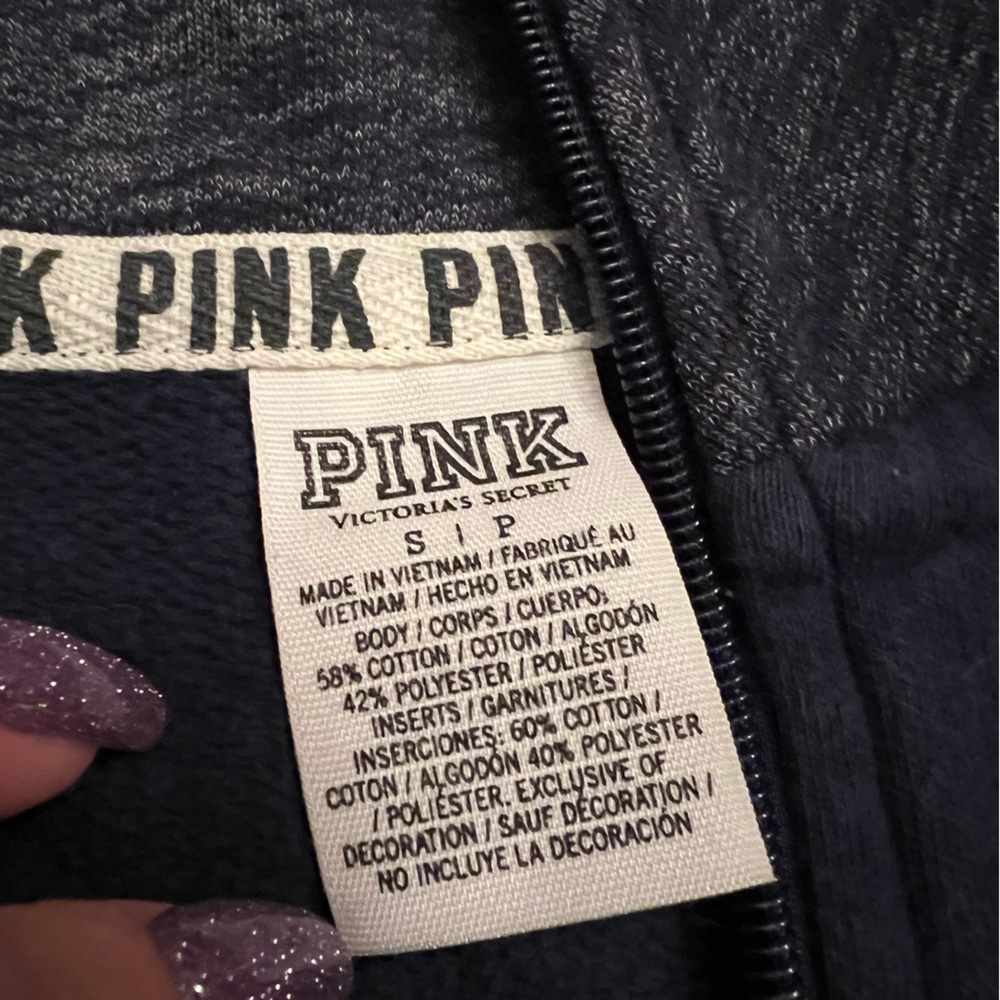 Pink Victoria’s Secret quarter zip pull over size S navy - Picture 5 of 9